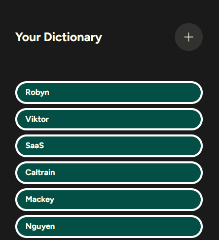 Wispr Flow Personal Dictionary