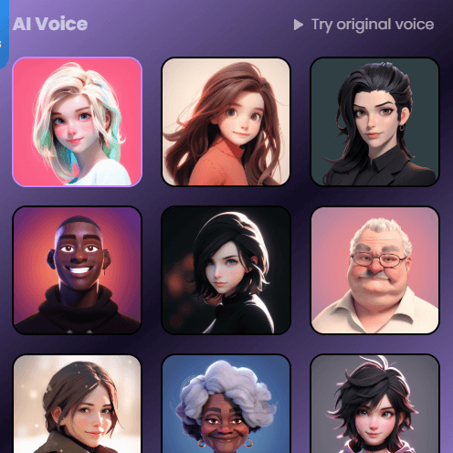VoiceTrans AI voice character grid