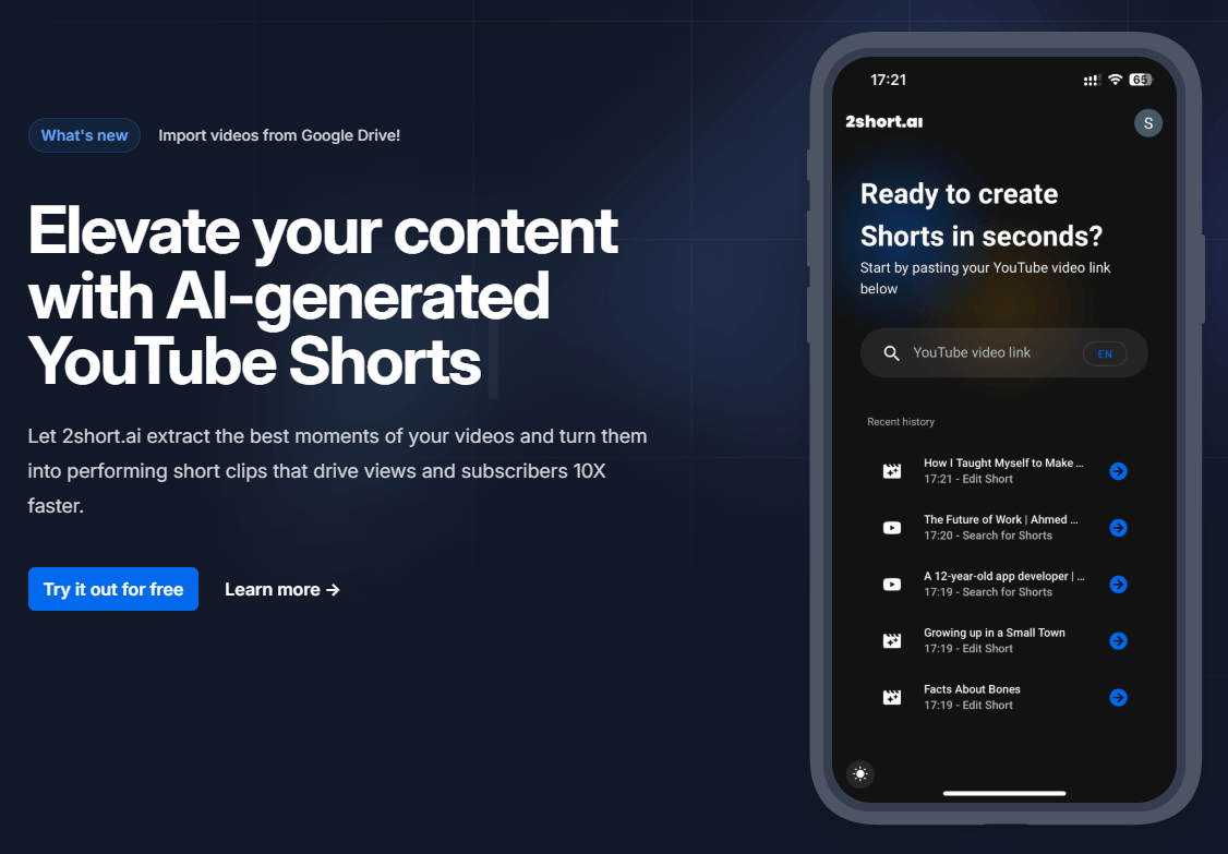2short.ai Homepage