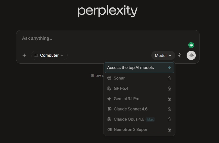 Perplexity Model Selector