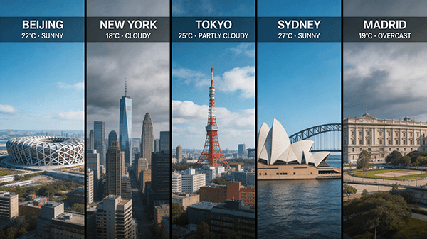 Five-City Real-Time Weather Composite