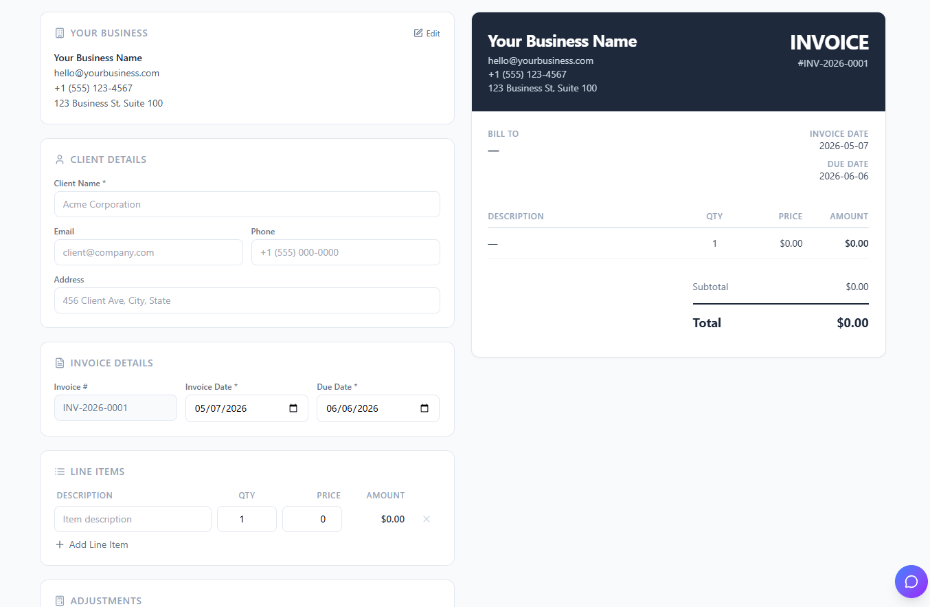 Pabble generated invoice app