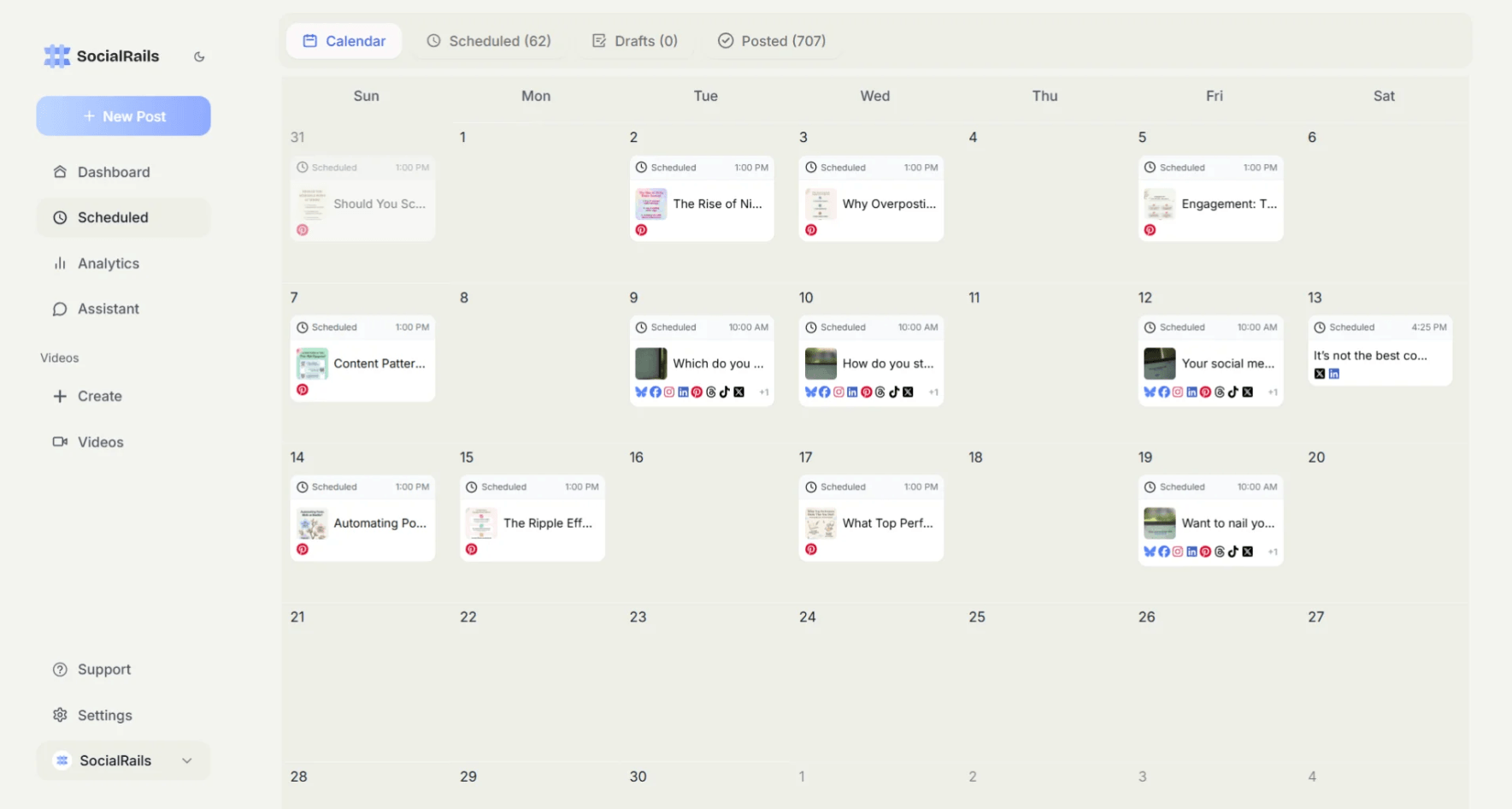 SocialRails Content Scheduling Calendar