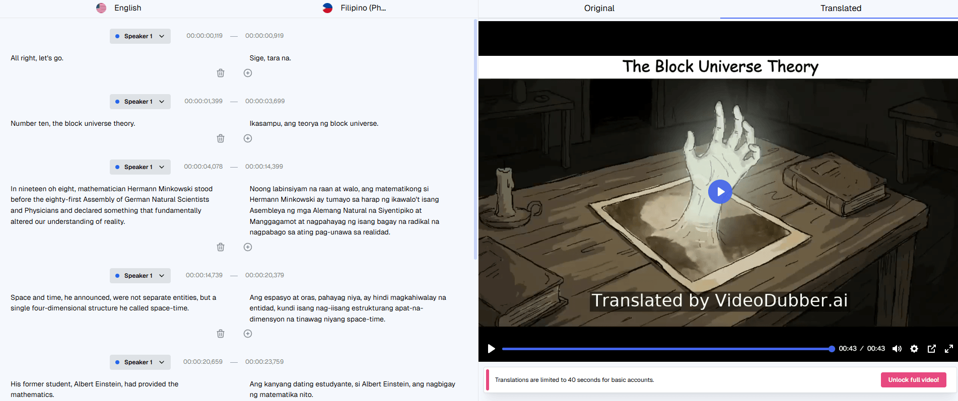 VideoDubber Translation Editor