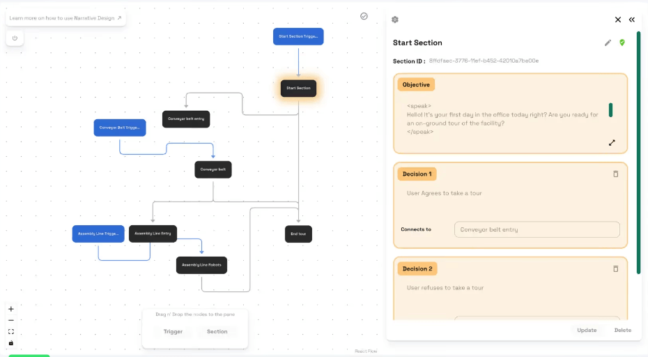 Convai narrative design node editor