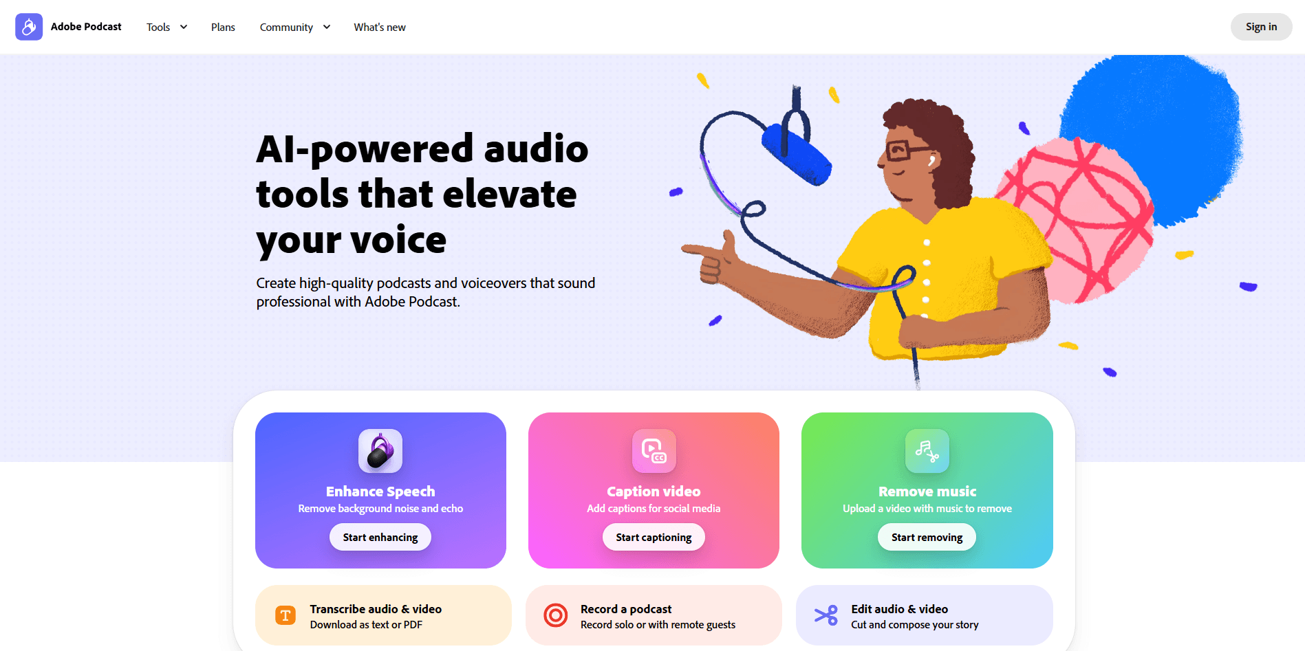 Adobe Podcast Homepage