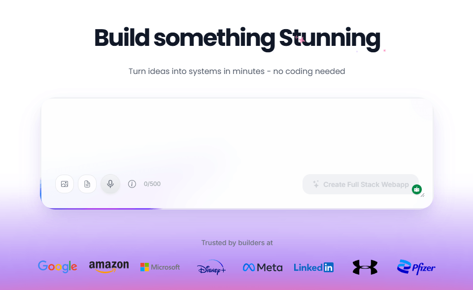 Stunning.so homepage hero prompt builder