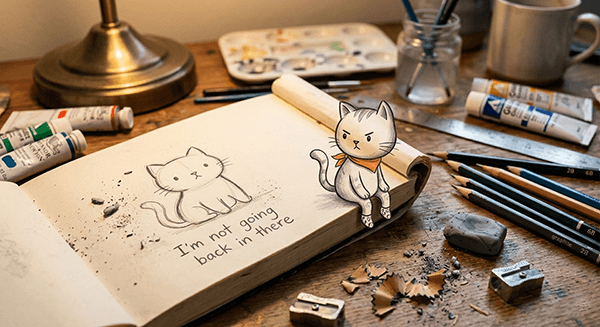 Sketchbook Cartoon Cat Escape Scene