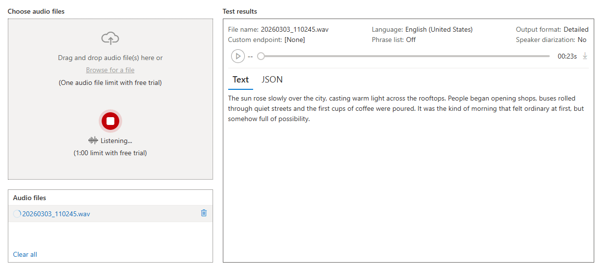 Speech Studio Speech to Text