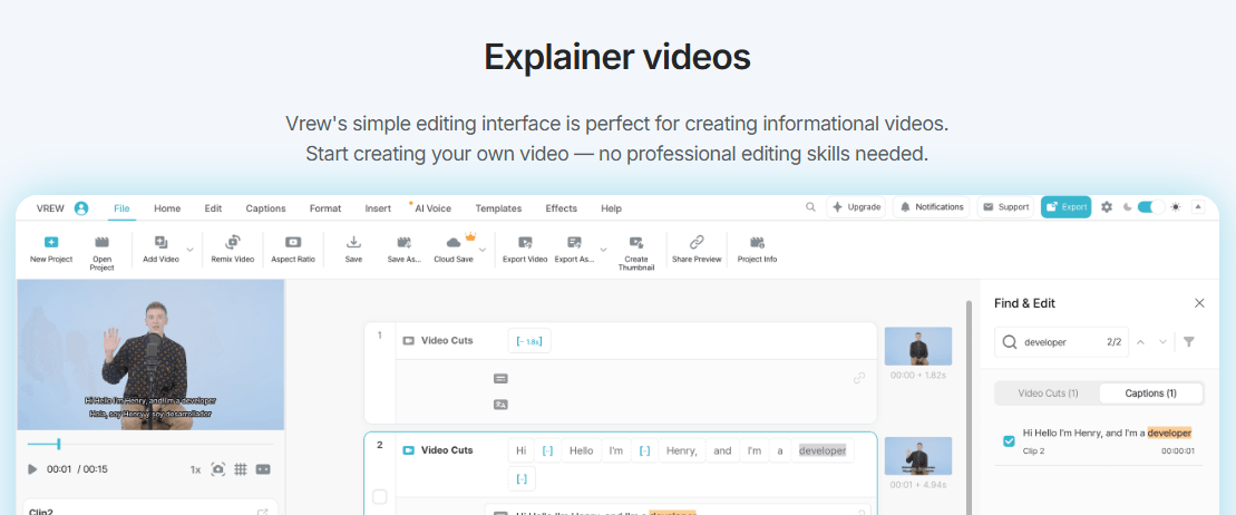 Vrew Explainer Video Editor