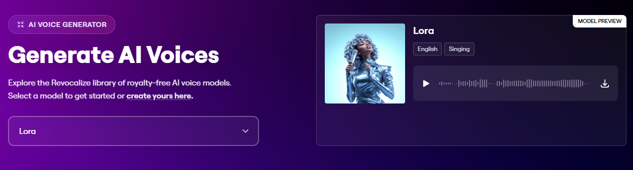 Revocalize AI voice generator model preview
