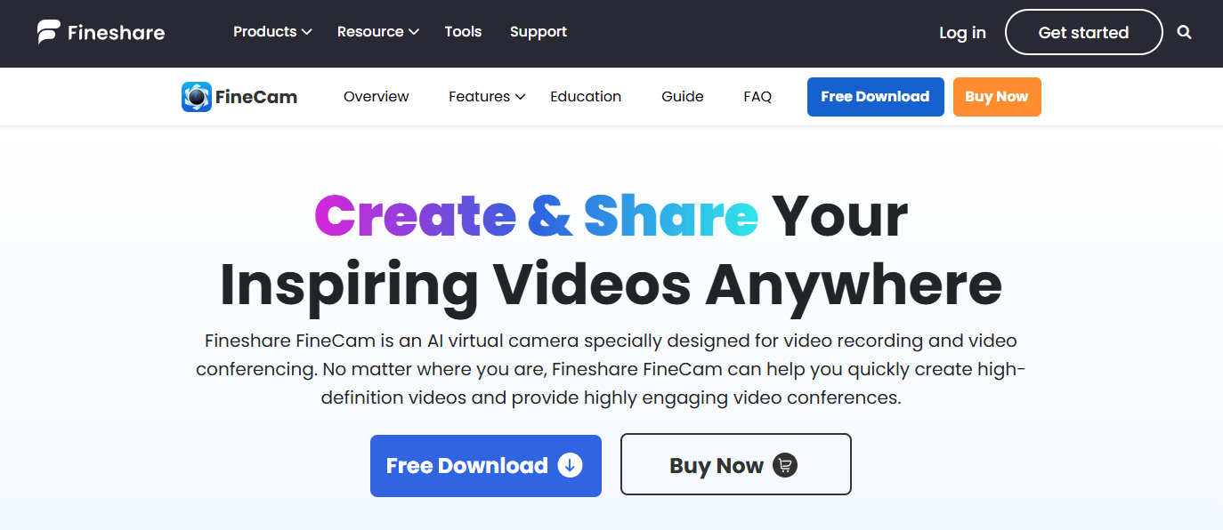 FineShare FineCam homepage hero section
