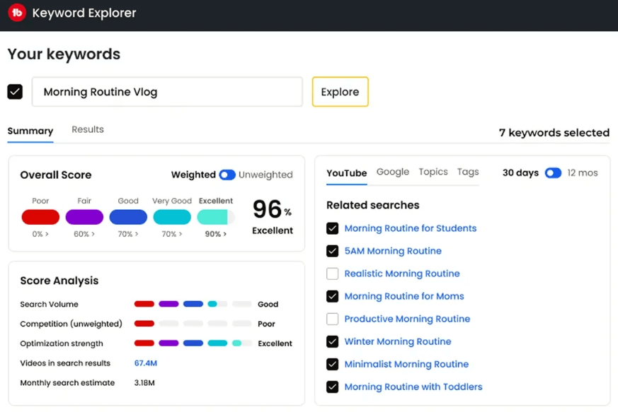 TubeBuddy Keyword Explorer