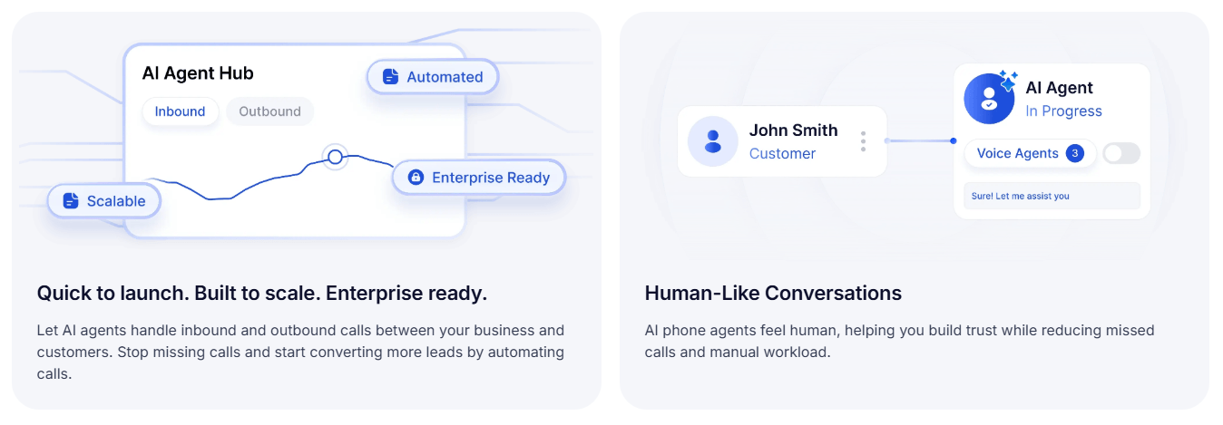 Voice.ai voice agent feature cards