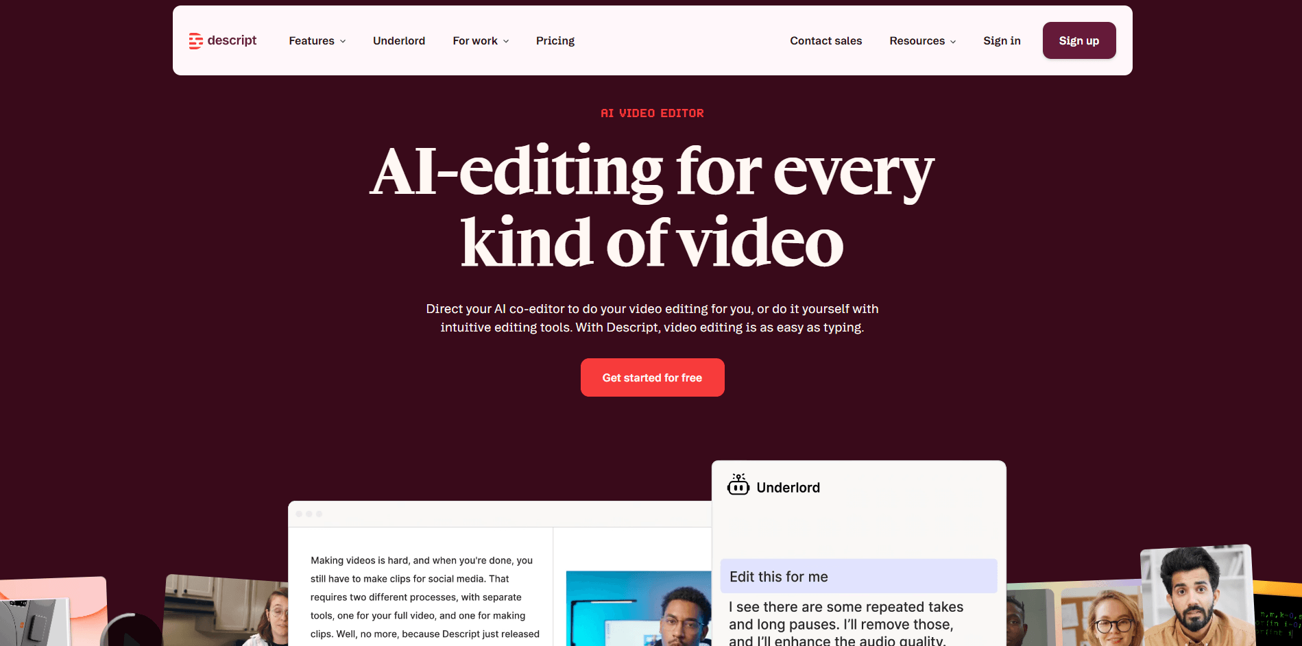 Descript homepage