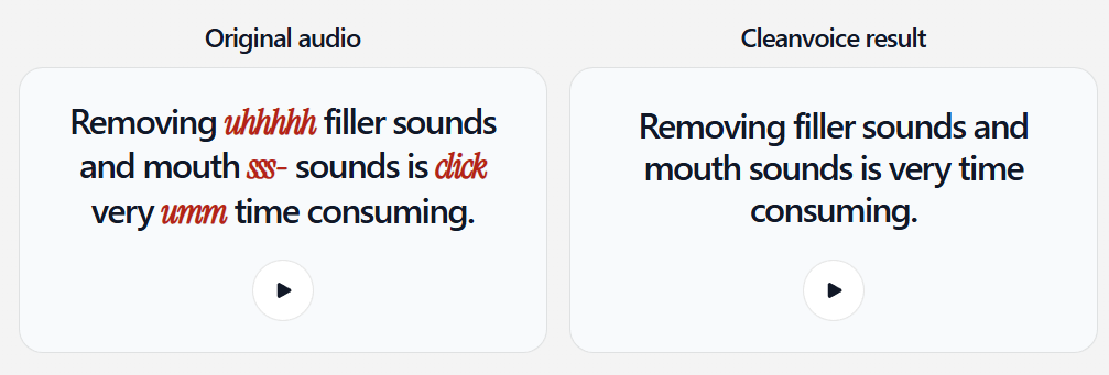 CleanVoice filler word and mouth sound removal comparison
