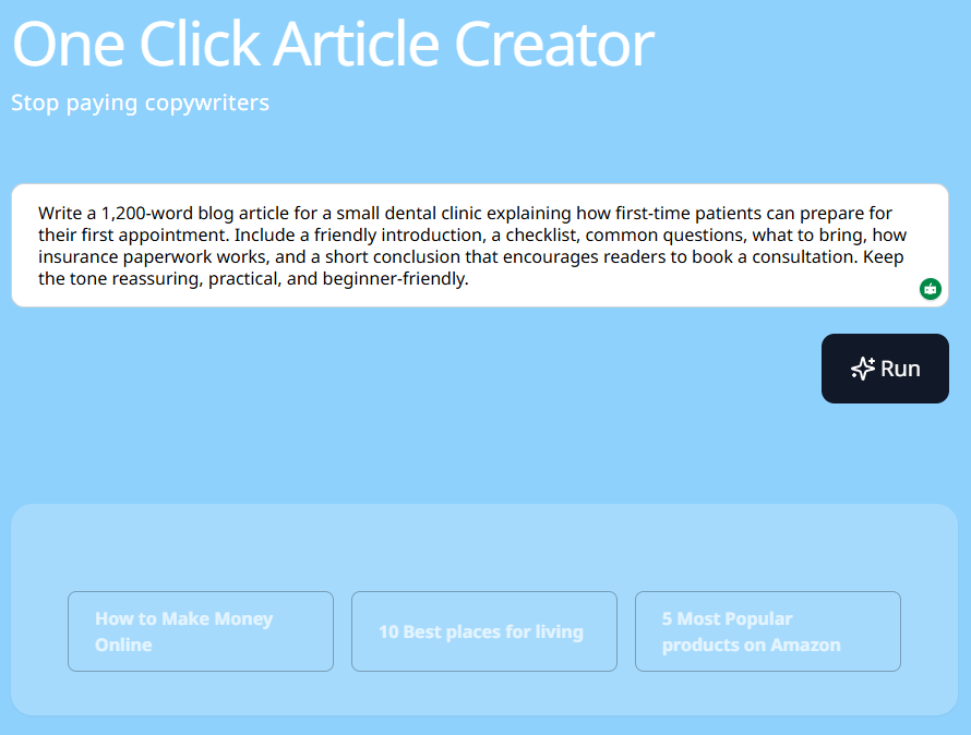 One Click Article Creator AI Chat