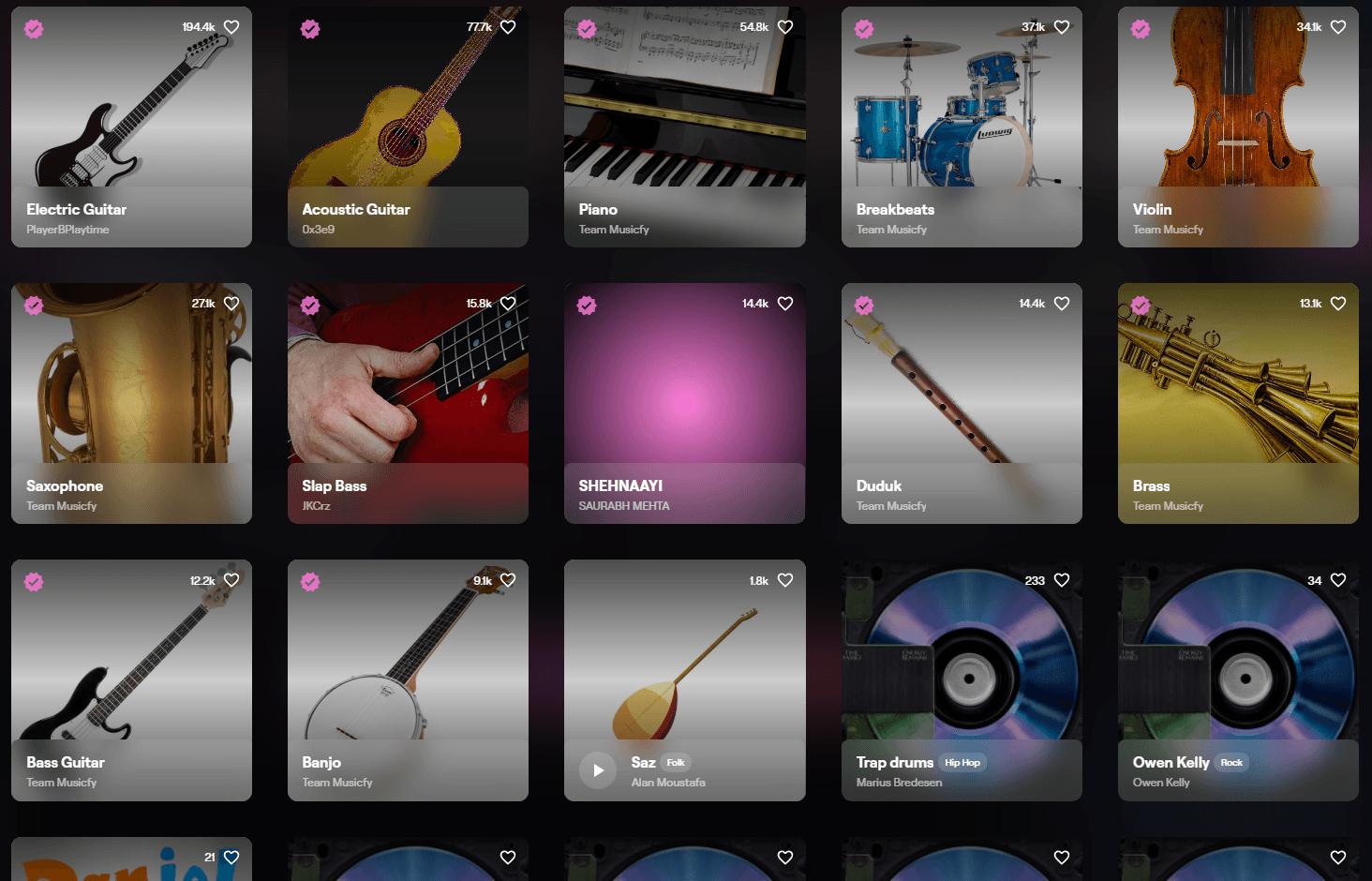 Musicfy instrumental voice library grid