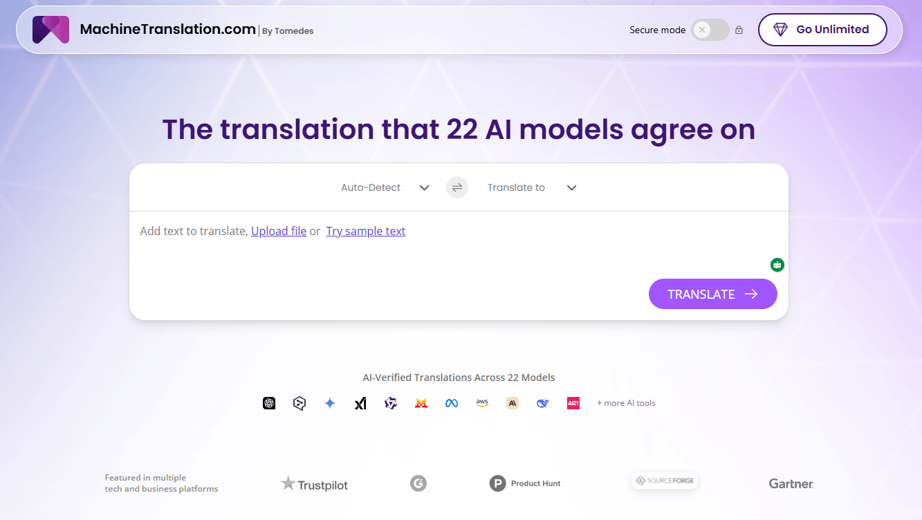 MachineTranslation.com Homepage
