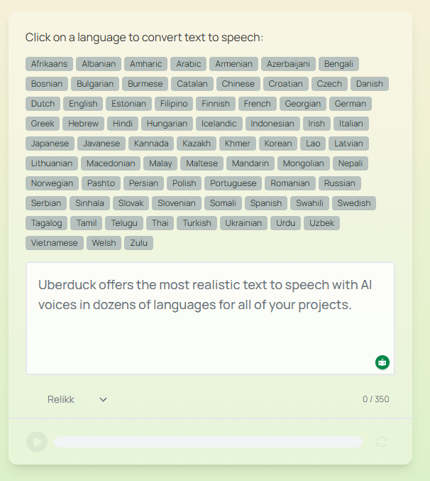 Uberduck Text to Speech Languages