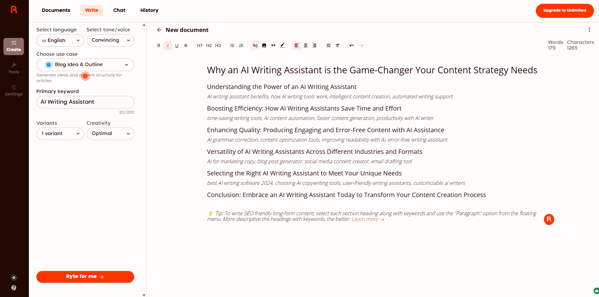 Rytr Writing Assistant