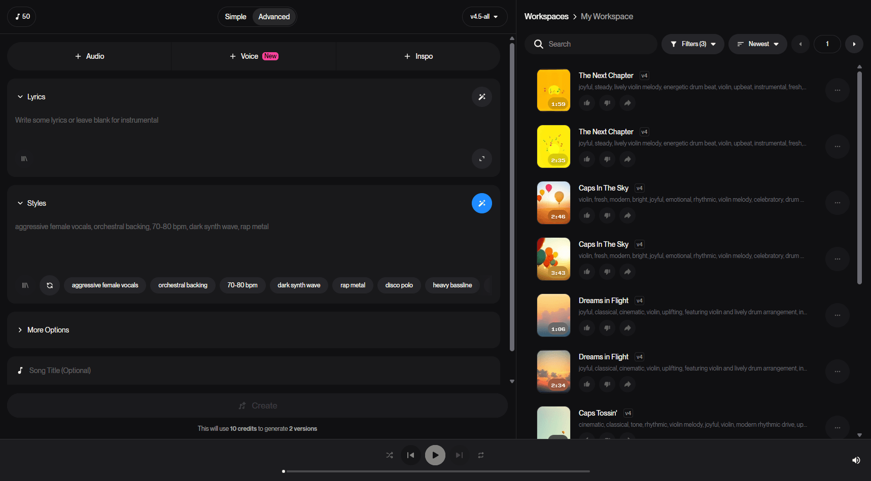 Suno Create Music Advanced