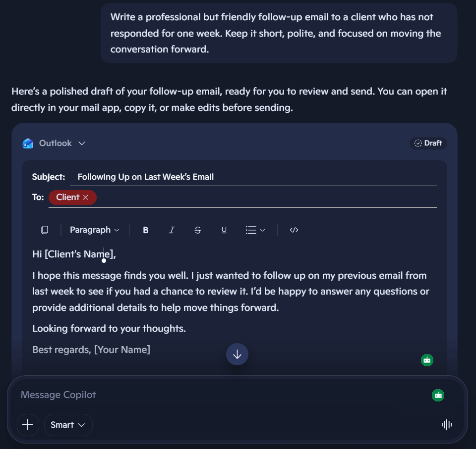 Microsoft Copilot Sample Response