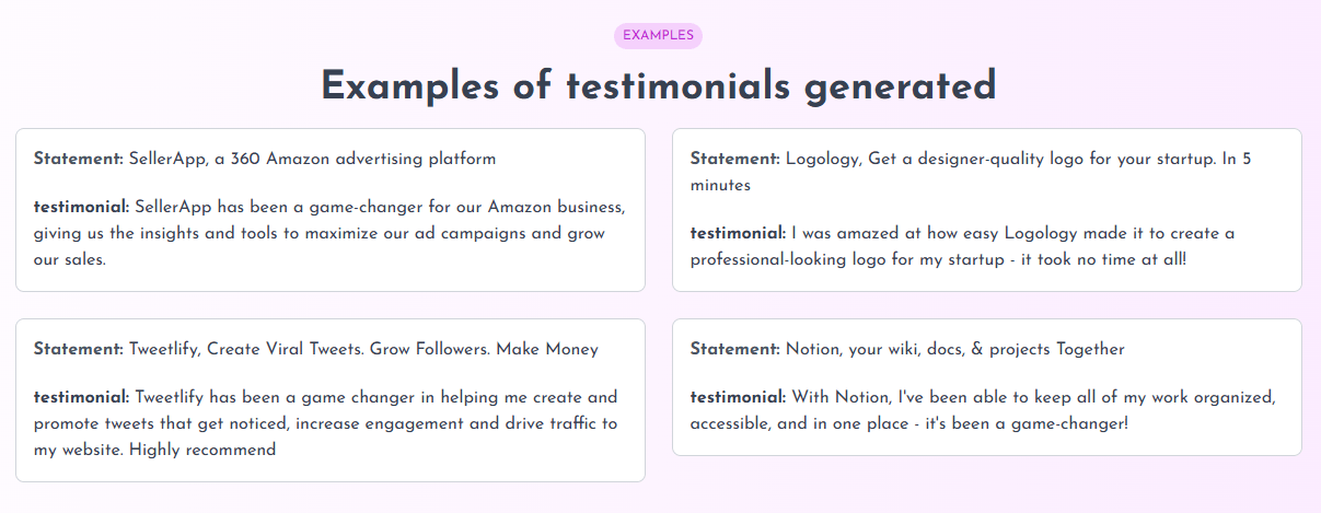 Analogenie Testimonial Generator Examples