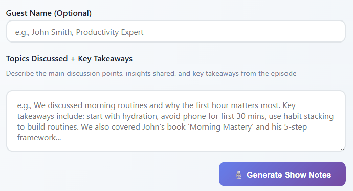 WhisperTranscribe Show Notes Generator