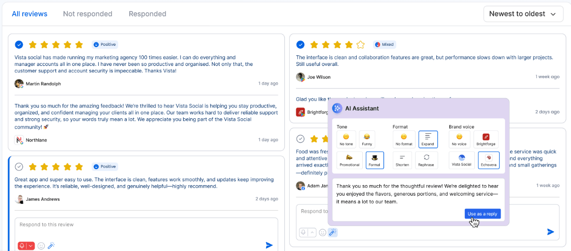 Vista Social Review Management