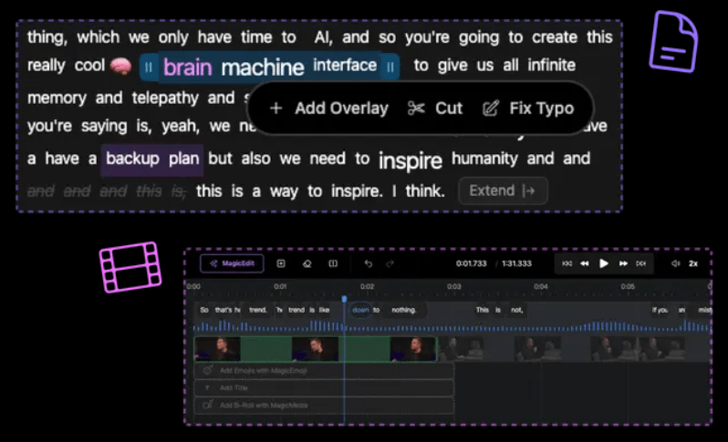 Minvo document-style and timeline editing visual