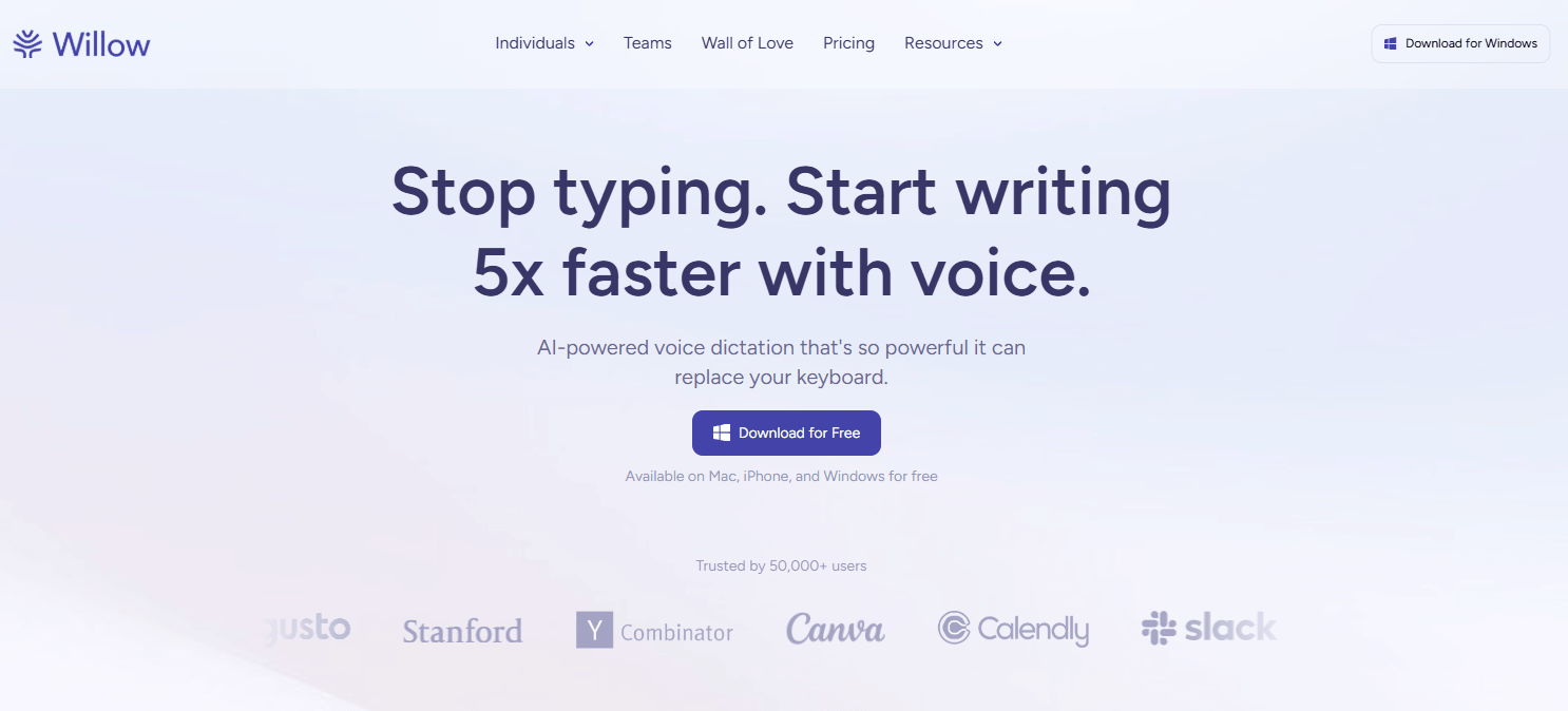 Willow Voice Homepage