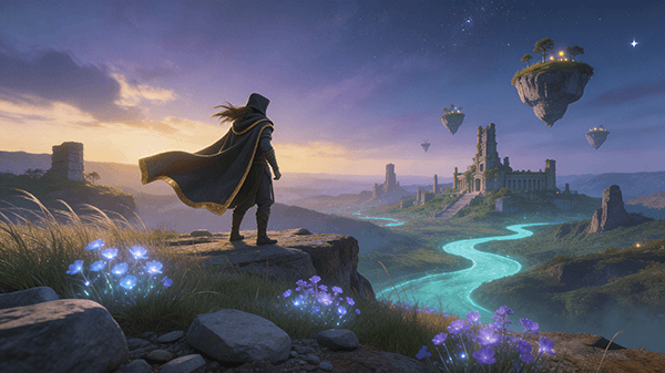 Fantasy Cliffside Character Scene