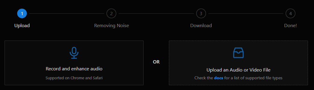 Audo AI noise removal upload workflow