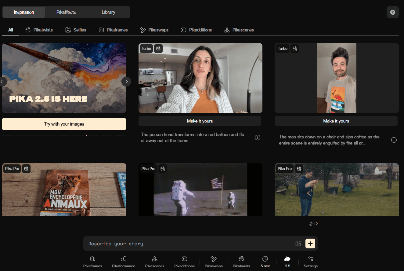 Pika homepage interface