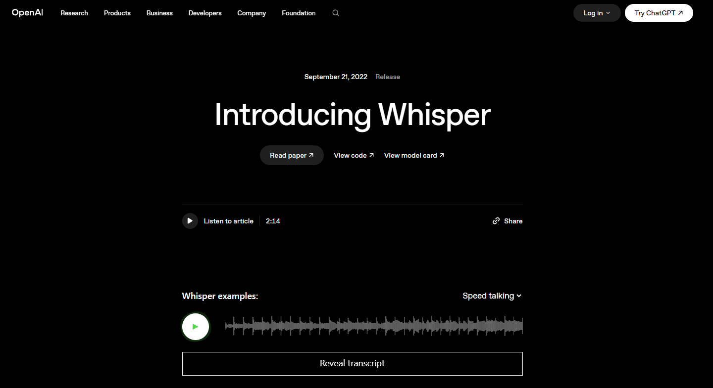 OpenAI Whisper Homepage