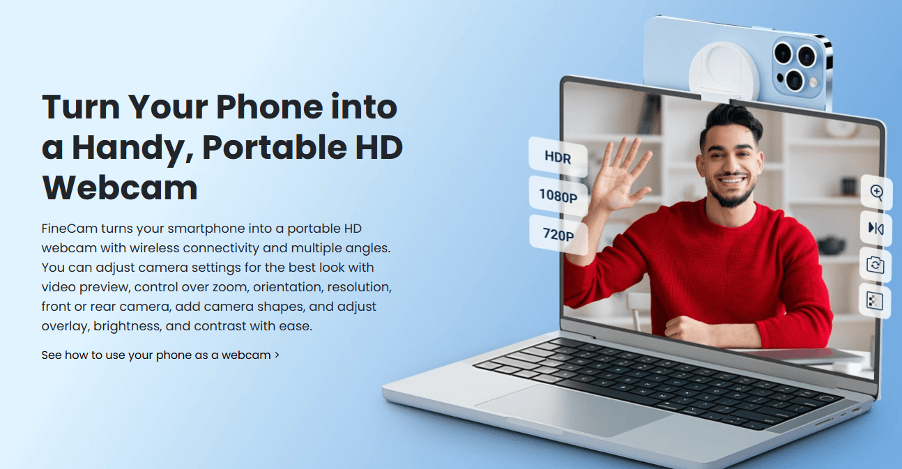FineCam phone as HD webcam feature section