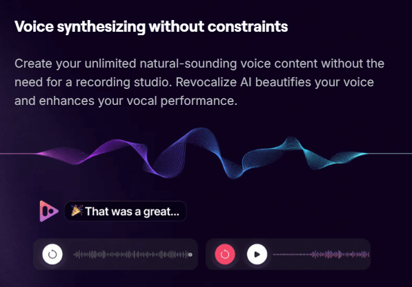 Revocalize AI voice synthesizing feature section