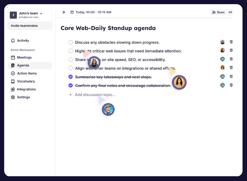 Krisp meeting agenda checklist