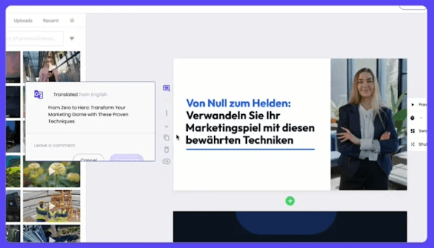 Lumen5 translated video editor preview