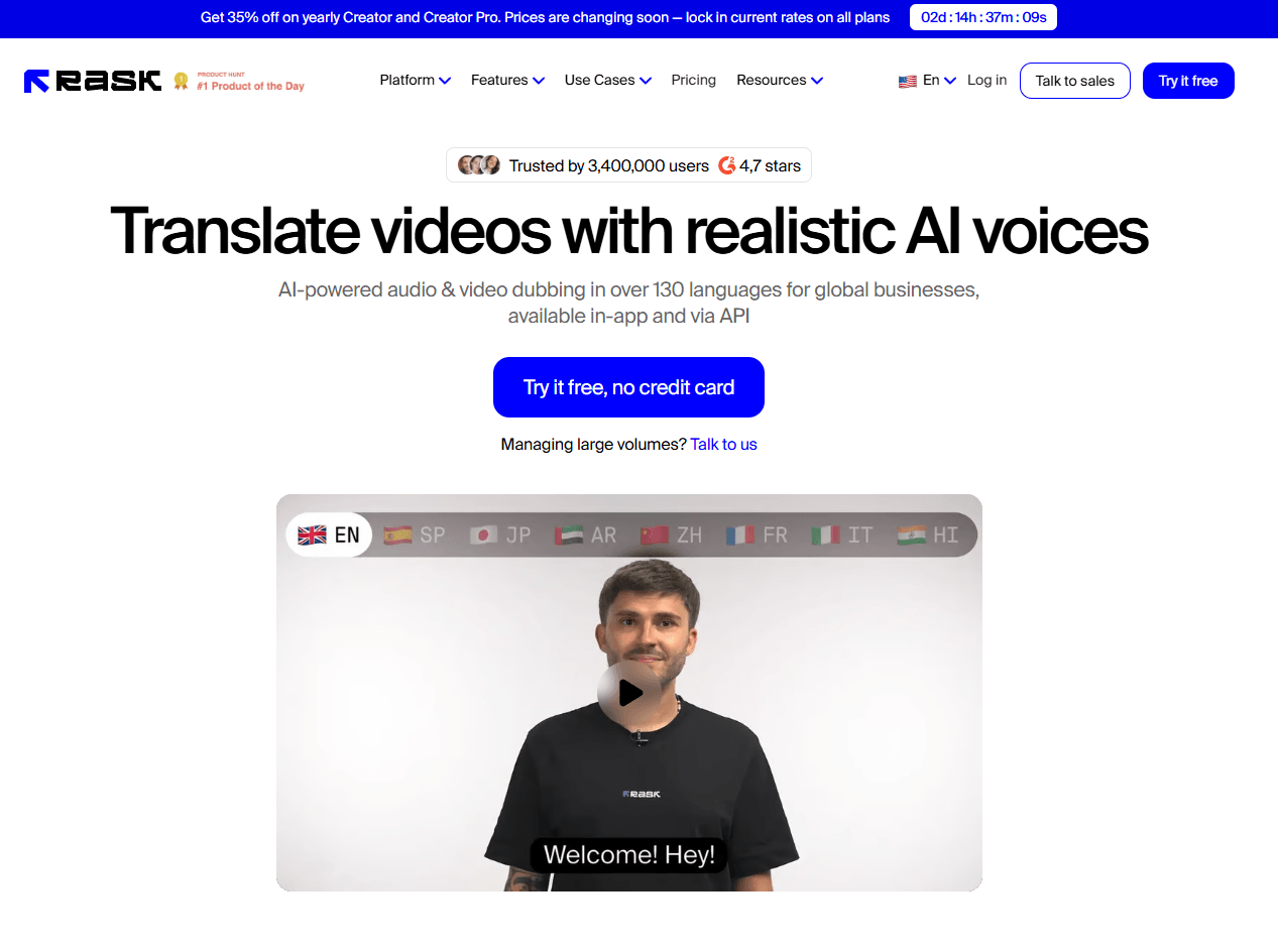 Rask AI Homepage