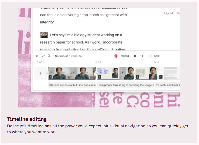 Descript timeline editing