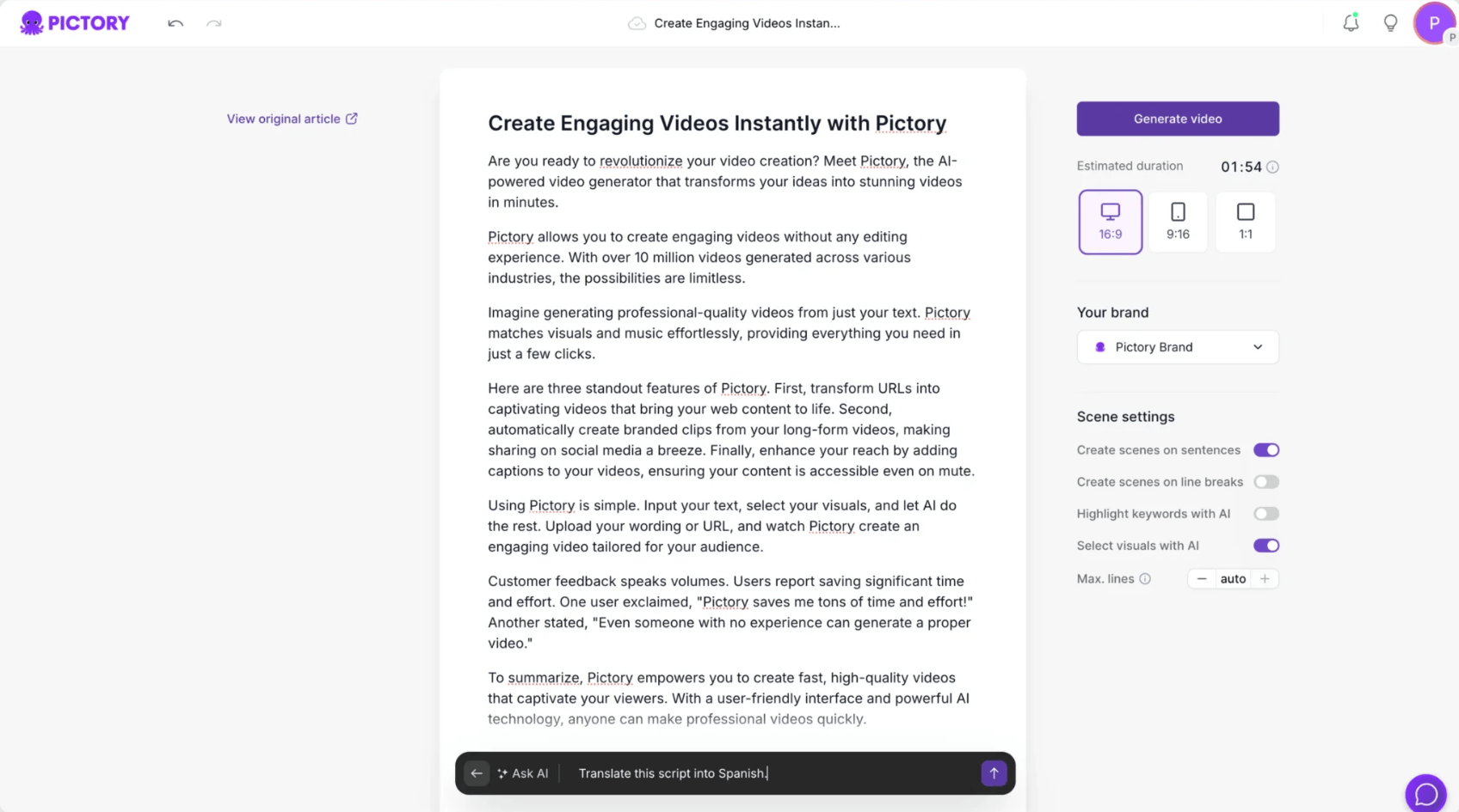 Pictory Script Generator