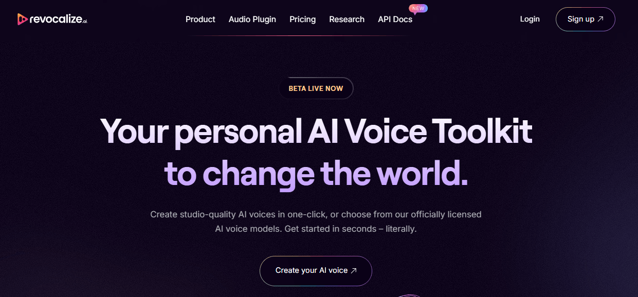 Revocalize AI homepage hero section