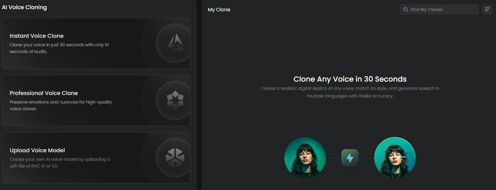 FineShare AI voice cloning screen