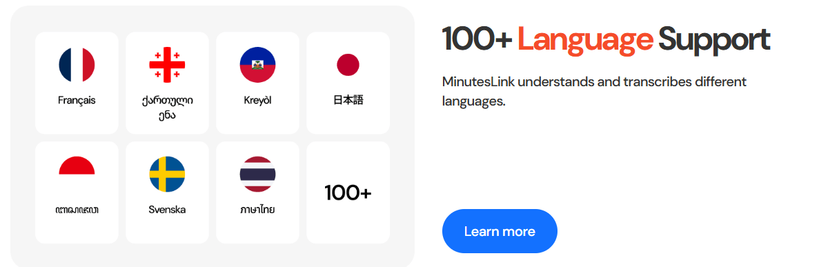 MinutesLink 100 Language Support