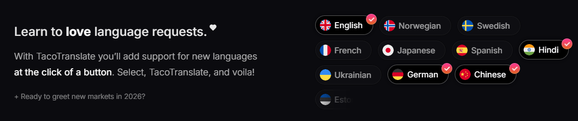 TacoTranslate language request section