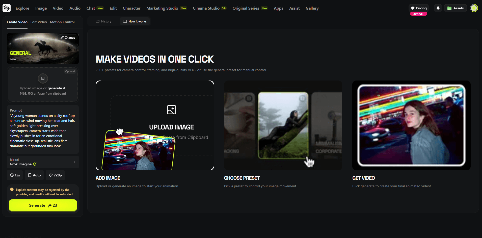 Higgsfield Video Generation Page