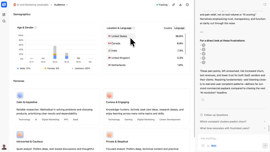 Buzzabout audience demographics and AI question view