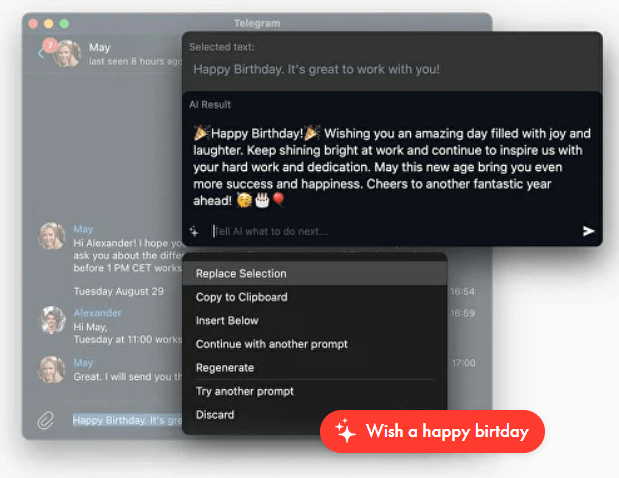 Pismo compose example in Telegram